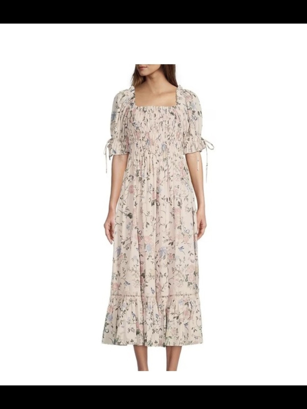 ANTONIO MELANI Blush Pink Floral Smocked Midi Dress